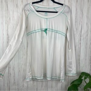 Prana white teal now long sleeve top Medium